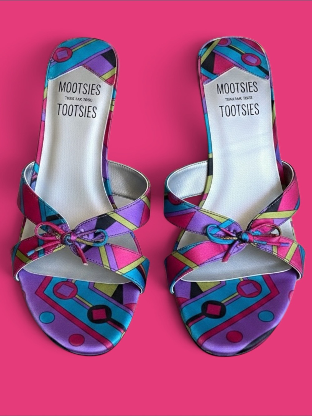 Mootsies Tootsies Pink Purple Teal Geometric Slide Sandals
